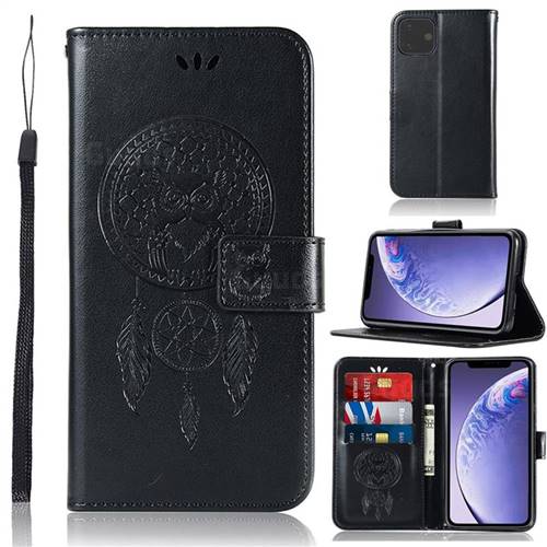 Intricate Embossing Owl Campanula Leather Wallet Case for iPhone 11 (6.1 inch) - Black