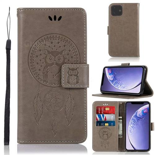Intricate Embossing Owl Campanula Leather Wallet Case for iPhone 11 (6.1 inch) - Grey