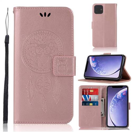 Intricate Embossing Owl Campanula Leather Wallet Case for iPhone 11 (6.1 inch) - Rose Gold