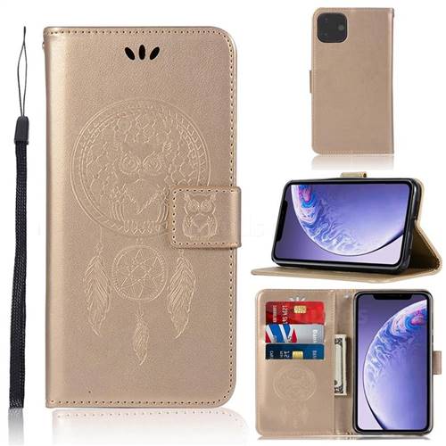Intricate Embossing Owl Campanula Leather Wallet Case for iPhone 11 (6.1 inch) - Champagne