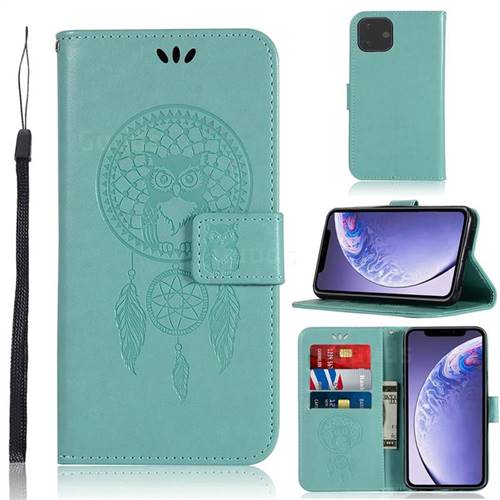 Intricate Embossing Owl Campanula Leather Wallet Case for iPhone 11 (6.1 inch) - Green
