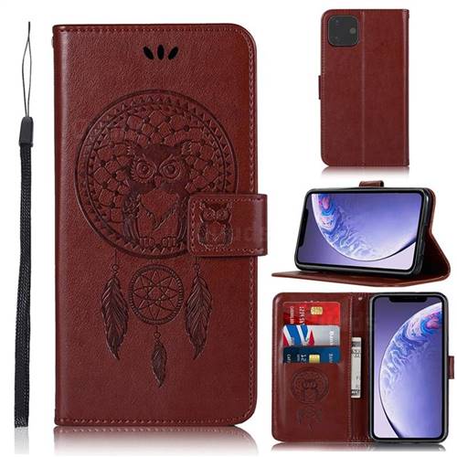 Intricate Embossing Owl Campanula Leather Wallet Case for iPhone 11 (6.1 inch) - Brown
