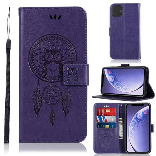 Intricate Embossing Owl Campanula Leather Wallet Case for iPhone 11 (6.1 inch) - Purple