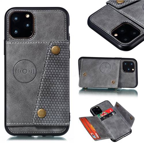 Retro Multifunction Card Slots Stand Leather Coated Phone Back Cover for iPhone 11 (6.1 inch) - Gray