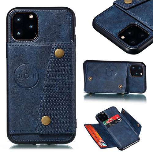 Retro Multifunction Card Slots Stand Leather Coated Phone Back Cover for iPhone 11 (6.1 inch) - Blue