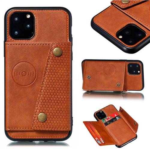 Retro Multifunction Card Slots Stand Leather Coated Phone Back Cover for iPhone 11 (6.1 inch) - Brown