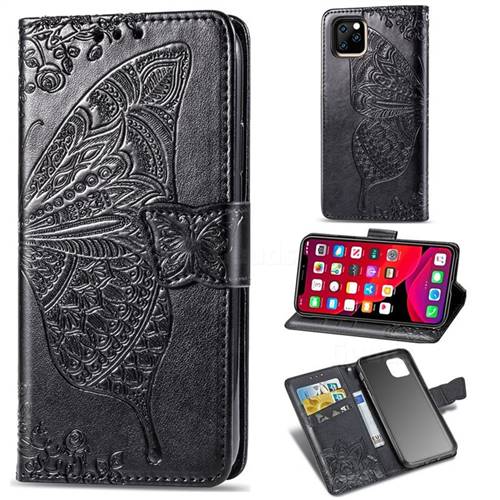Embossing Mandala Flower Butterfly Leather Wallet Case for iPhone 11 (6.1 inch) - Black