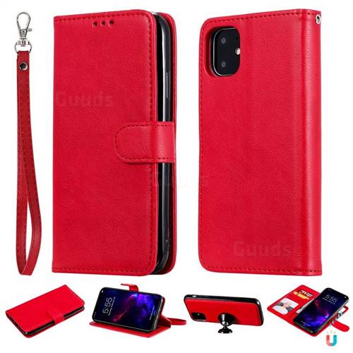 Retro Greek Detachable Magnetic PU Leather Wallet Phone Case for iPhone 11 (6.1 inch) - Red