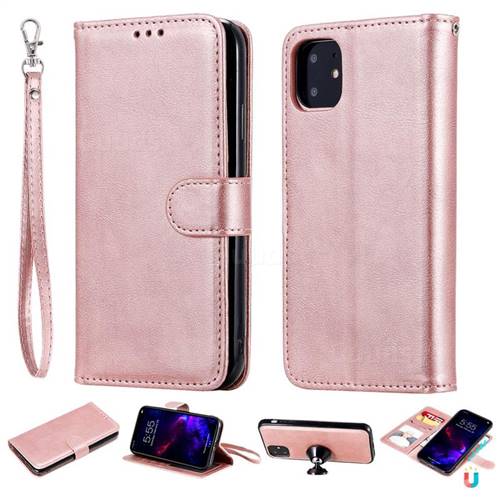 Retro Greek Detachable Magnetic PU Leather Wallet Phone Case for iPhone 11 (6.1 inch) - Rose Gold