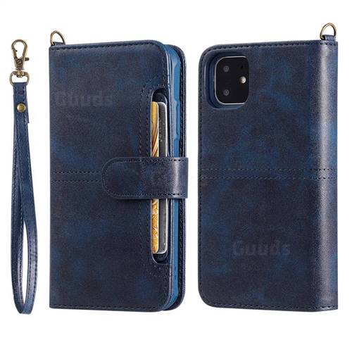 Retro Multi-functional Detachable Leather Wallet Phone Case for iPhone 11 (6.1 inch) - Blue