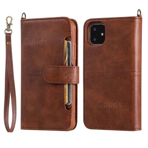 Retro Multi-functional Detachable Leather Wallet Phone Case for iPhone 11 (6.1 inch) - Coffee