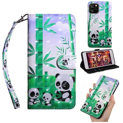 Eating Bamboo Pandas 3D Painted Leather Wallet Case for iPhone 11 (6.1 inch)