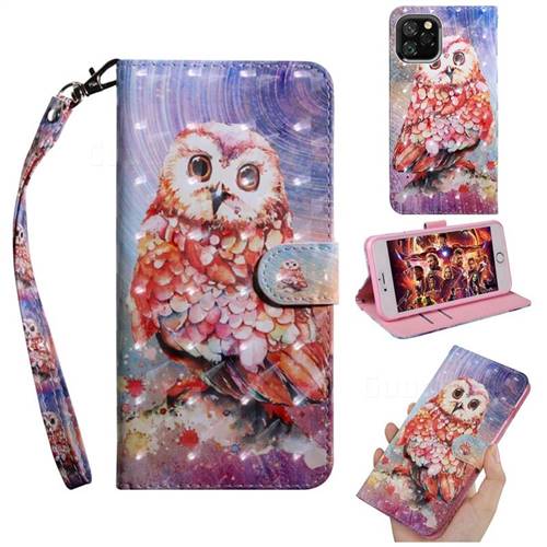 Colored Owl 3D Painted Leather Wallet Case for iPhone 11 (6.1 inch)