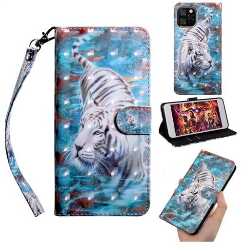 White Tiger 3D Painted Leather Wallet Case for iPhone 11 (6.1 inch)