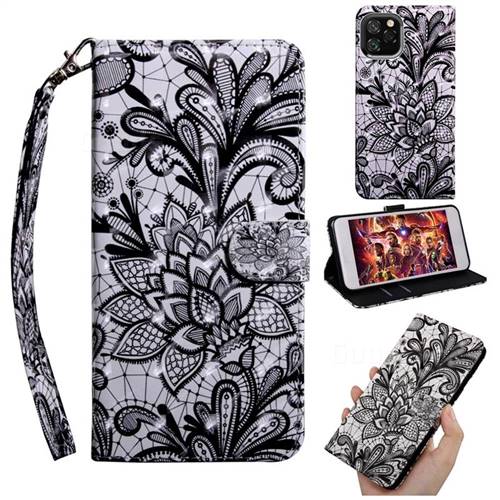 Black Lace Rose 3D Painted Leather Wallet Case for iPhone 11 (6.1 inch)