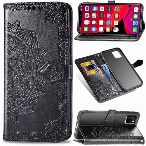 Embossing Imprint Mandala Flower Leather Wallet Case for iPhone 11 (6.1 inch) - Black