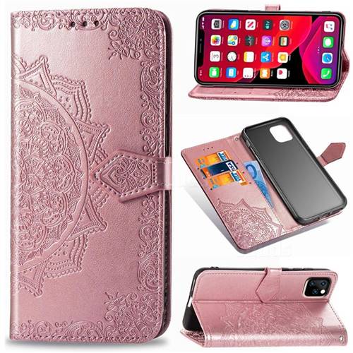 Embossing Imprint Mandala Flower Leather Wallet Case for iPhone 11 (6.1 inch) - Rose Gold