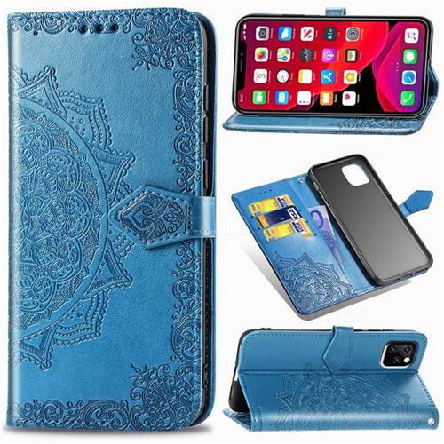Embossing Imprint Mandala Flower Leather Wallet Case for iPhone 11 (6.1 inch) - Blue