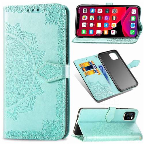 Embossing Imprint Mandala Flower Leather Wallet Case for iPhone 11 (6.1 inch) - Green