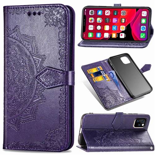 Embossing Imprint Mandala Flower Leather Wallet Case for iPhone 11 (6.1 inch) - Purple