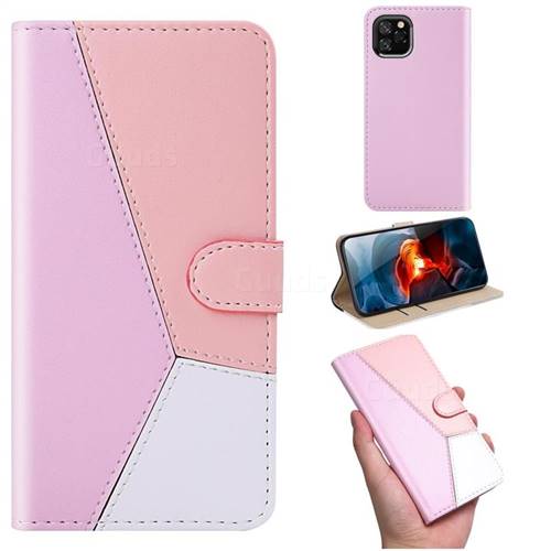 Tricolour Stitching Wallet Flip Cover for iPhone 11 (6.1 inch) - Pink