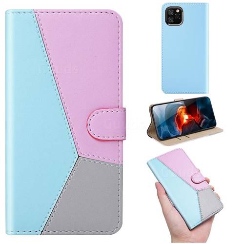 Tricolour Stitching Wallet Flip Cover for iPhone 11 (6.1 inch) - Blue