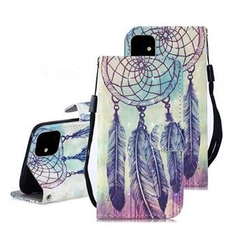 Feather Wind Chimes 3D Painted Leather Wallet Phone Case for iPhone 11 (6.1 inch)