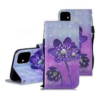 Purple Flower 3D Painted Leather Wallet Phone Case for iPhone 11 (6.1 inch)