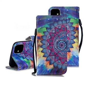 Oil Painting Mandala 3D Painted Leather Wallet Phone Case for iPhone 11 (6.1 inch)
