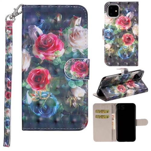 Rose Flower 3D Painted Leather Phone Wallet Case Cover for iPhone 11 (6.1 inch)