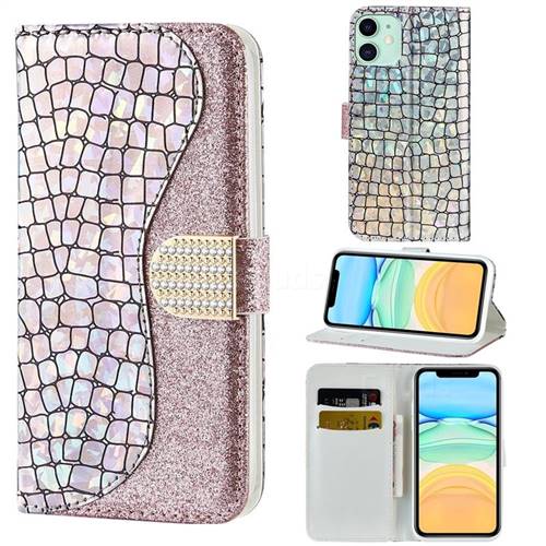 Glitter Diamond Buckle Laser Stitching Leather Wallet Phone Case for iPhone 11 (6.1 inch) - Pink