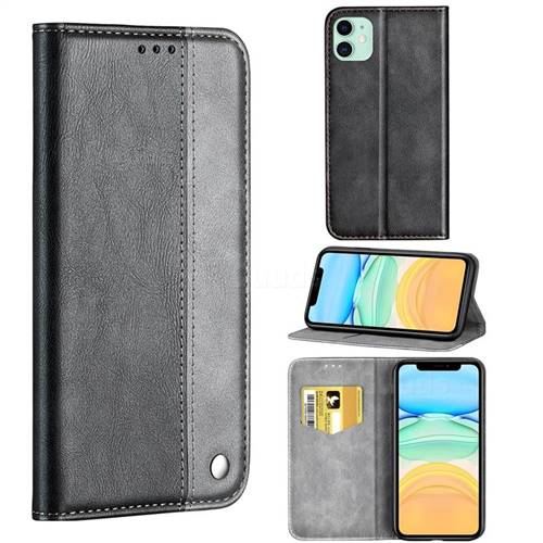 Classic Business Ultra Slim Magnetic Sucking Stitching Flip Cover for iPhone 11 (6.1 inch) - Silver Gray