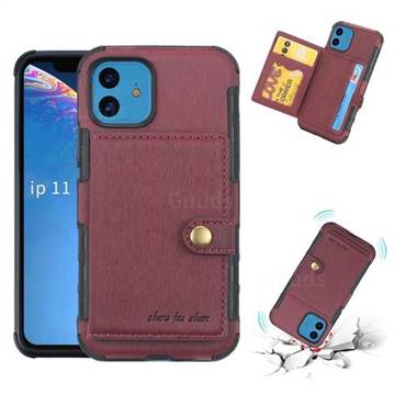 Brush Multi-function Leather Phone Case for iPhone 11 (6.1 inch) - Wine Red