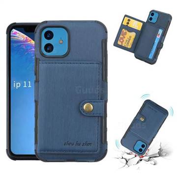 Brush Multi-function Leather Phone Case for iPhone 11 (6.1 inch) - Blue