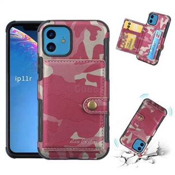 Camouflage Multi-function Leather Phone Case for iPhone 11 (6.1 inch) - Rose