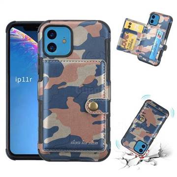 Camouflage Multi-function Leather Phone Case for iPhone 11 (6.1 inch) - Blue