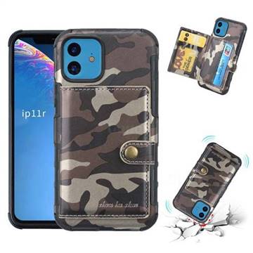 Camouflage Multi-function Leather Phone Case for iPhone 11 (6.1 inch) - Coffee