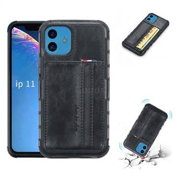 Luxury Shatter-resistant Leather Coated Card Phone Case for iPhone 11 (6.1 inch) - Black