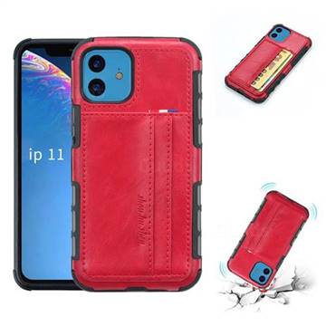 Luxury Shatter-resistant Leather Coated Card Phone Case for iPhone 11 (6.1 inch) - Red