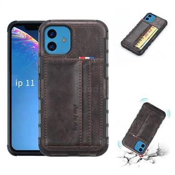 Luxury Shatter-resistant Leather Coated Card Phone Case for iPhone 11 (6.1 inch) - Coffee