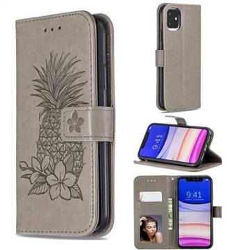 Embossing Flower Pineapple Leather Wallet Case for iPhone 11 (6.1 inch) - Gray