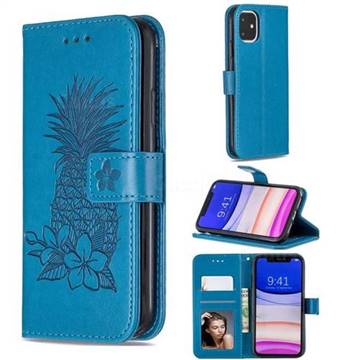 Embossing Flower Pineapple Leather Wallet Case for iPhone 11 (6.1 inch) - Blue
