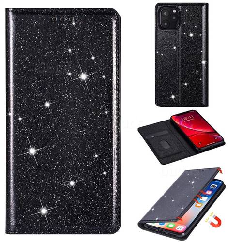 Ultra Slim Glitter Powder Magnetic Automatic Suction Leather Wallet Case for iPhone 11 (6.1 inch) - Black