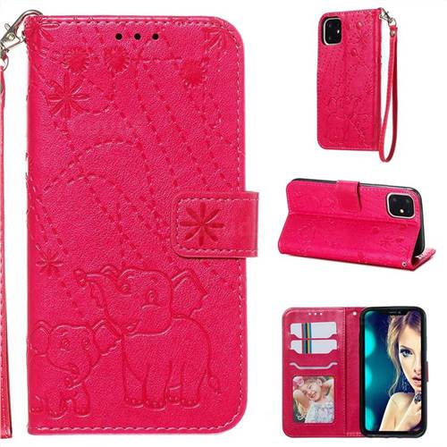 Embossing Fireworks Elephant Leather Wallet Case for iPhone 11 (6.1 inch) - Red