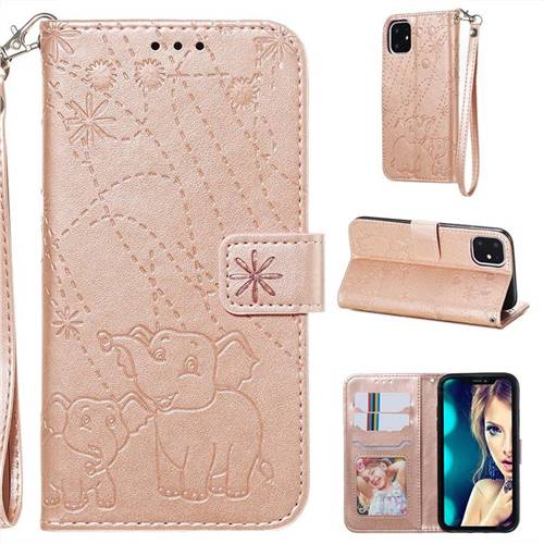 Embossing Fireworks Elephant Leather Wallet Case for iPhone 11 (6.1 inch) - Rose Gold