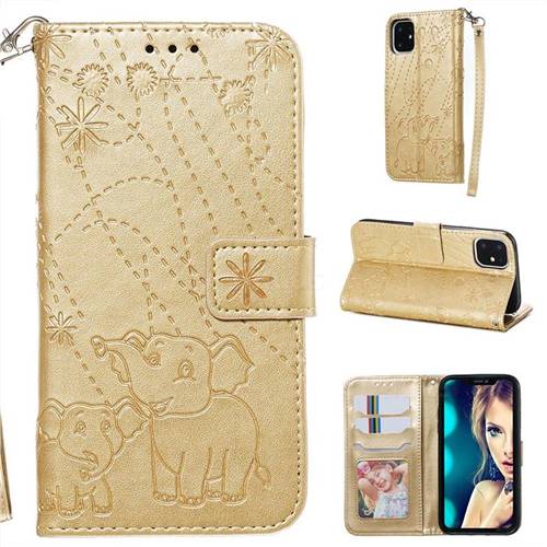 Embossing Fireworks Elephant Leather Wallet Case for iPhone 11 (6.1 inch) - Golden