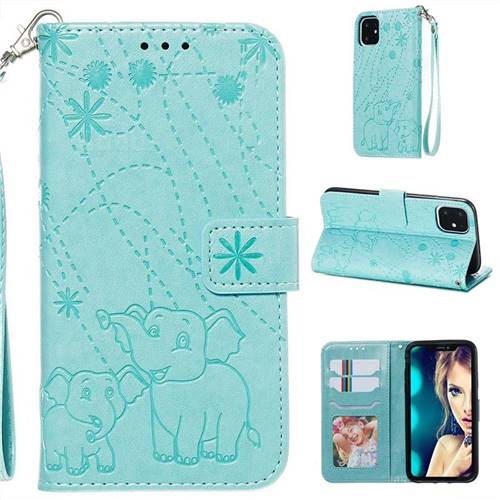 Embossing Fireworks Elephant Leather Wallet Case for iPhone 11 (6.1 inch) - Green