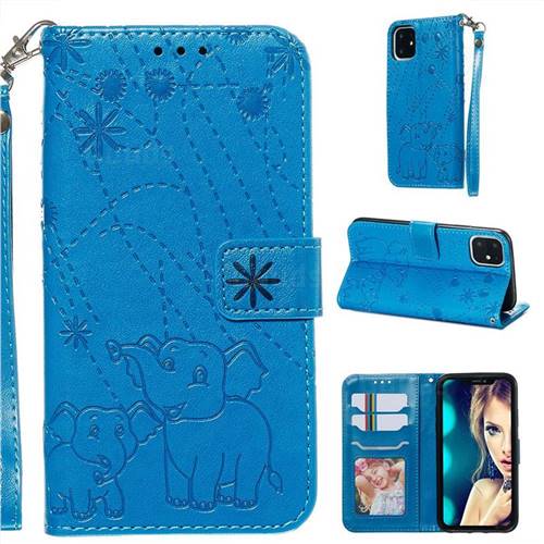 Embossing Fireworks Elephant Leather Wallet Case for iPhone 11 (6.1 inch) - Blue