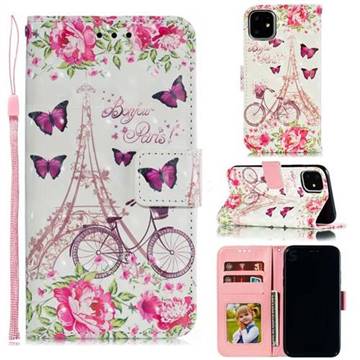 Bicycle Flower Tower 3D Painted Leather Phone Wallet Case for iPhone 11 (6.1 inch)