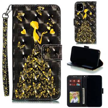 Golden Butterfly Girl 3D Painted Leather Phone Wallet Case for iPhone 11 (6.1 inch)